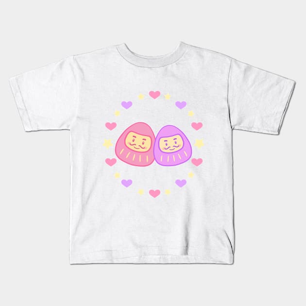 Cute pastel Daruma doll couple Kids T-Shirt by Zakuro